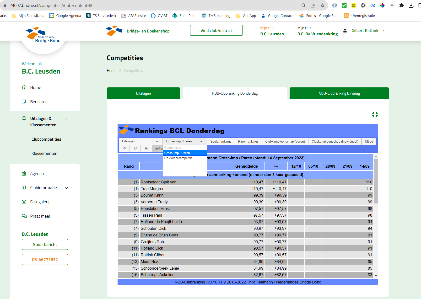Competitiestand Donderdag